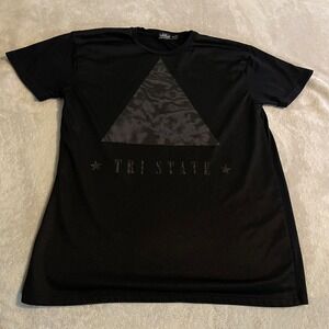 Vintage Topman Mens Large Black Mesh Tri State Graphic T-Shirt Short Sleeve Tee